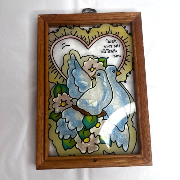 Framed Stained Glass Window Art Suncatcher 'And the two shall be one' Wall Art - Picture 2 of 7